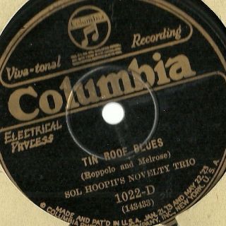 Columbia 78 record label for Tin Roof Blues by Sol Hoopii's Novelty Trio